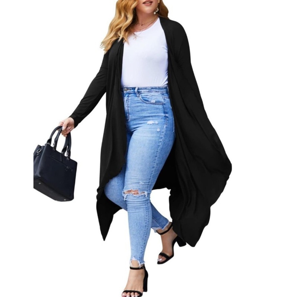 IN'VOLAND Women's Plus Size 1X Cardigan Long Sleeve Open Front Drape Cardigans